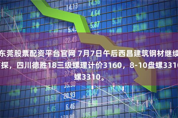 东莞股票配资平台官网 7月7日午后西昌建筑钢材继续下探，四川德胜18三级螺理计价3160，8-10盘螺3310。